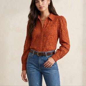 Joie Rust Eyelet Blouse Size Medium 100% Cotton